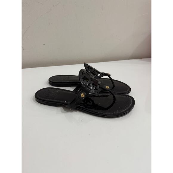 Tory Burch Miller Patent Leather Logo Slip On Flat Thong Sandals Black Women 6.5 - Picture 5 of 8